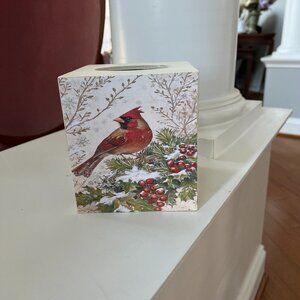 NEW Wood Square Tissue Box Cover with Cardinal scene